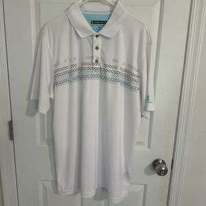 Pebble‎ Beach XL Dry-Luxe Performance Golf Polo Shirt White Hexagon Print